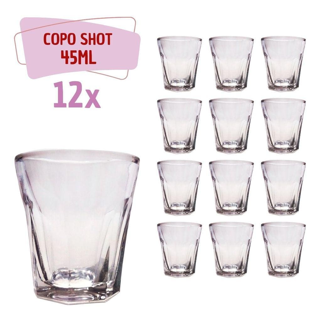 Conjunto 12 Copos Shot Vidro Tequila Cachaça Dose 45ml Bar