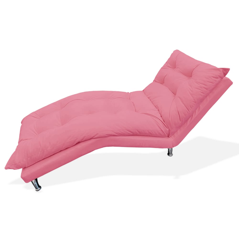 Chaise Divã Espreguiçadeira Estofada Salão de Beleza Diva Suede Rosa Barbie - LM DECOR