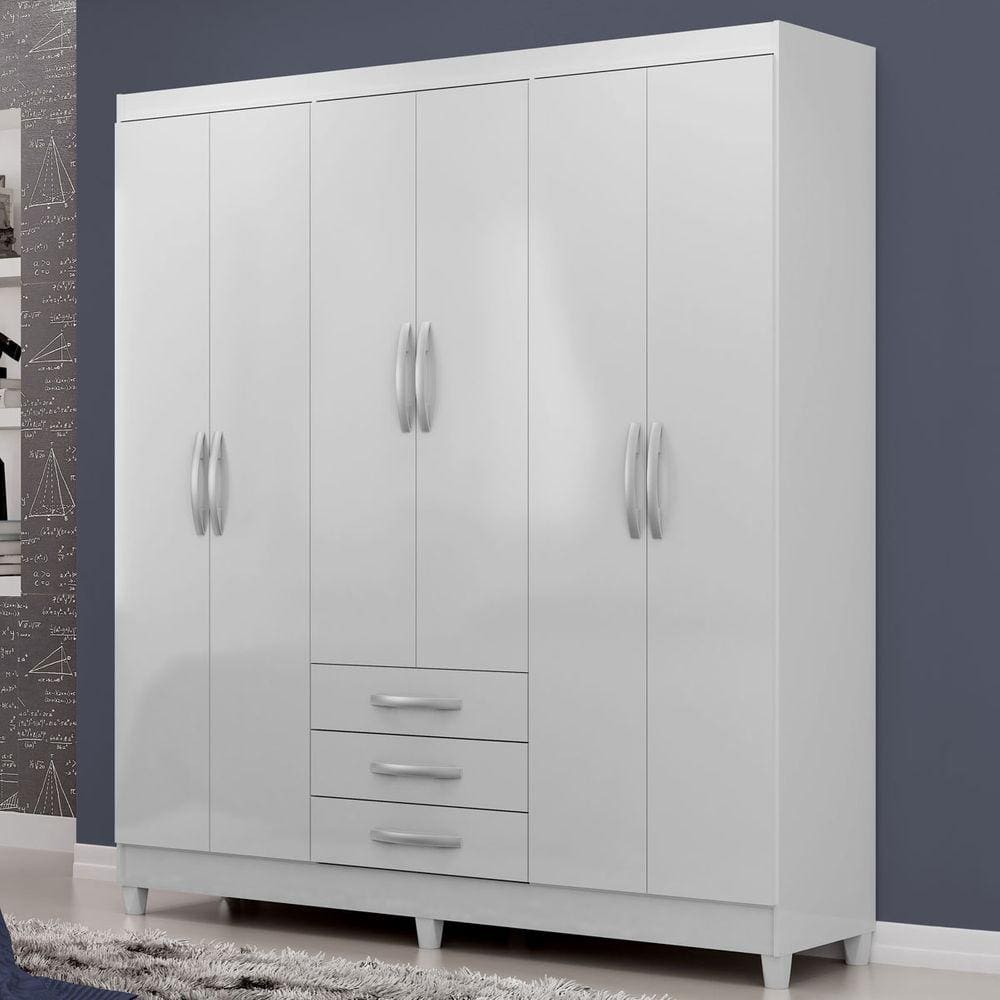 Guarda-Roupa Casal Toledo 6 Portas 3 Gavetas Branco - Mx Móveis