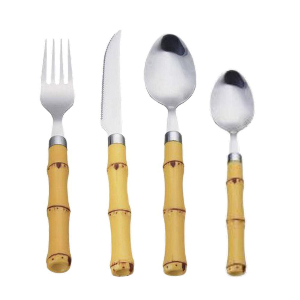 Faqueiro Bambu Natural Inox Luxo 24peças Lyor