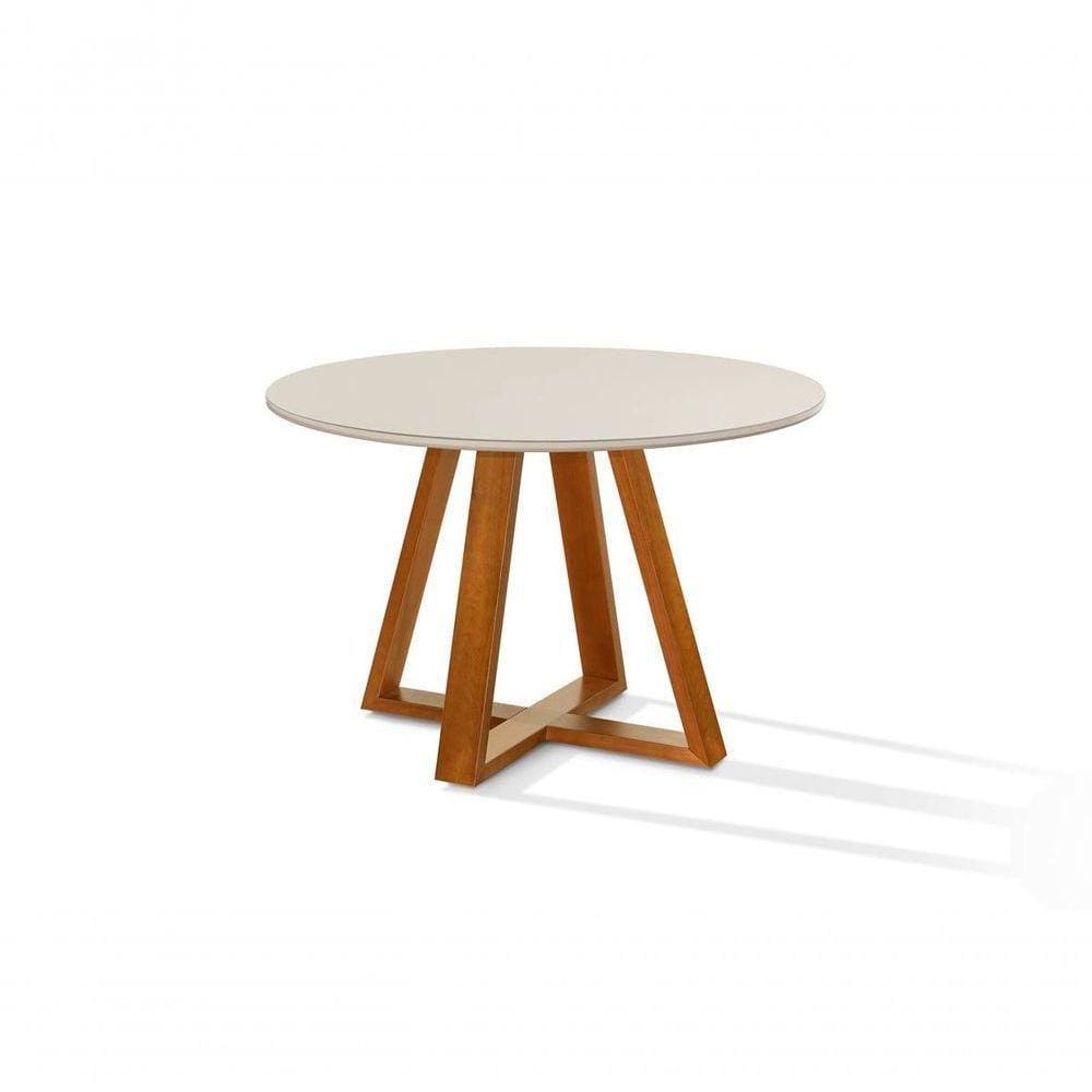 Mesa De Jantar Bela 105cm Redonda Tampo Vidro/mdf Off White