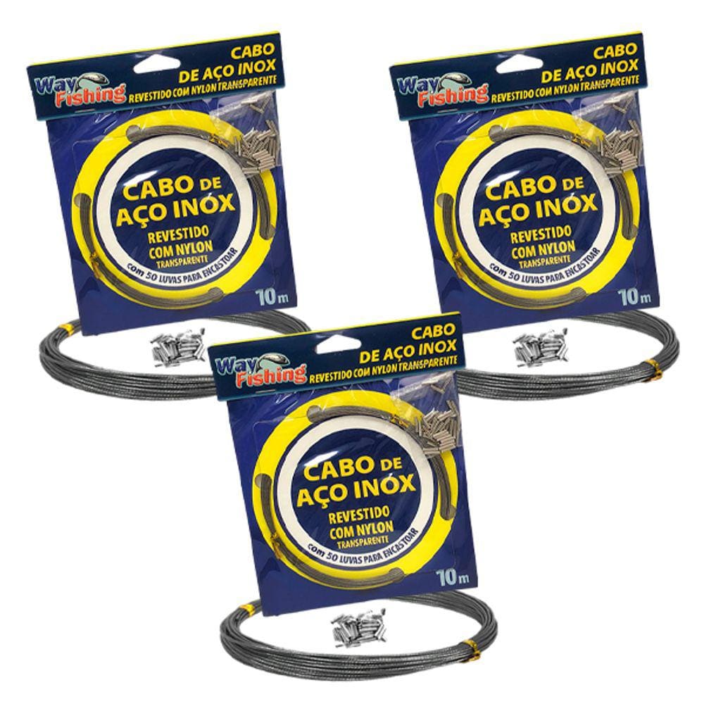 Kit 3UN Empate Cabo Aço Pesca Way Fishing Nickel Nylon 10m 20 40 60Lbs 50 Luvas