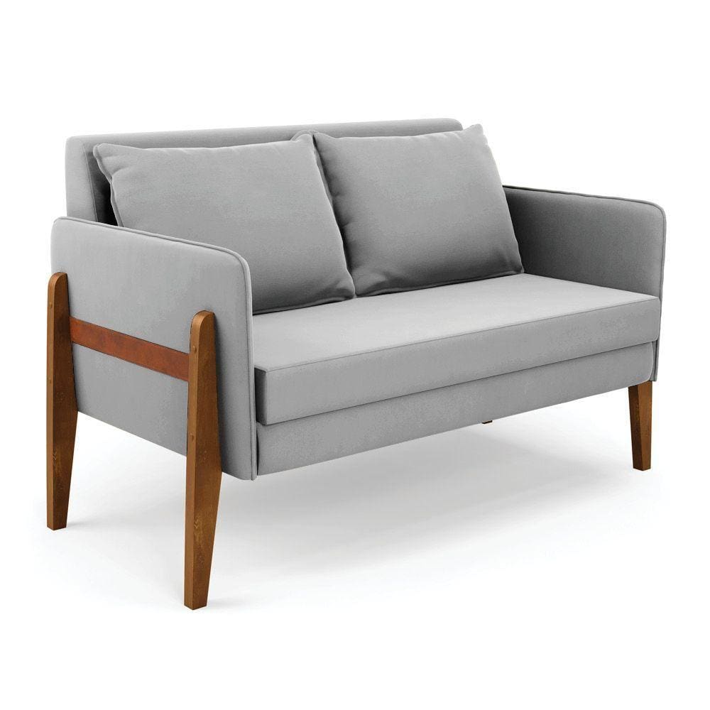 Namoradeira 2 Lugares Lana Suede Base De Madeira - D`rossi Cor Cinza