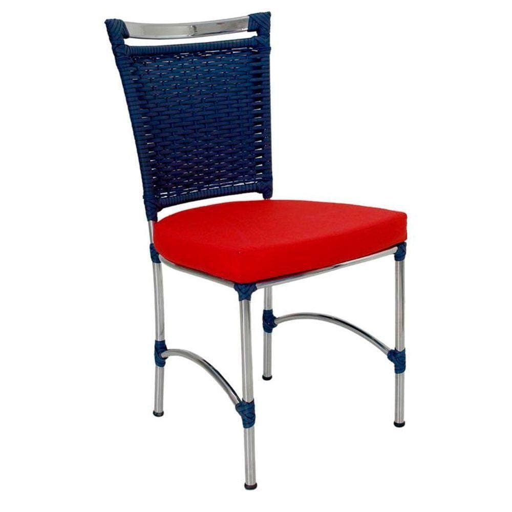 Cadeira Em Alumínio E Fibra Sintética Jk Cozinha Edícula Azul Dark E Vermelho