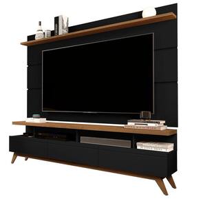 Rack Bancada e Painel para TV 70" Retrô Gavetas Preto Freijo Vivare Wood 1,80 Giga Móveis