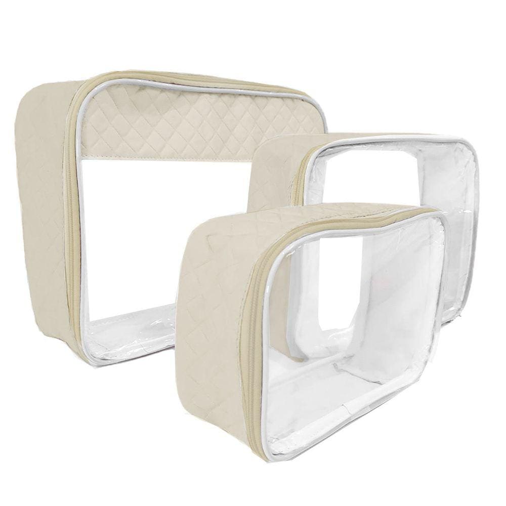 Kit 3pç Organizador Necessarie Transparente Bebe Mala Infantil Bege Maternidade porta objetos Viagem