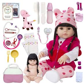 Boneca Bebe Reborn Girafinha Silicone 25 Itens Com Bolsa