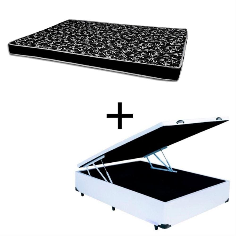 Cama Box Baú Viúva 128 Tecido Sintético Branco Com Colchão Hamburgo Bello Box - 100% Espuma - D28 Preto 55x128x188