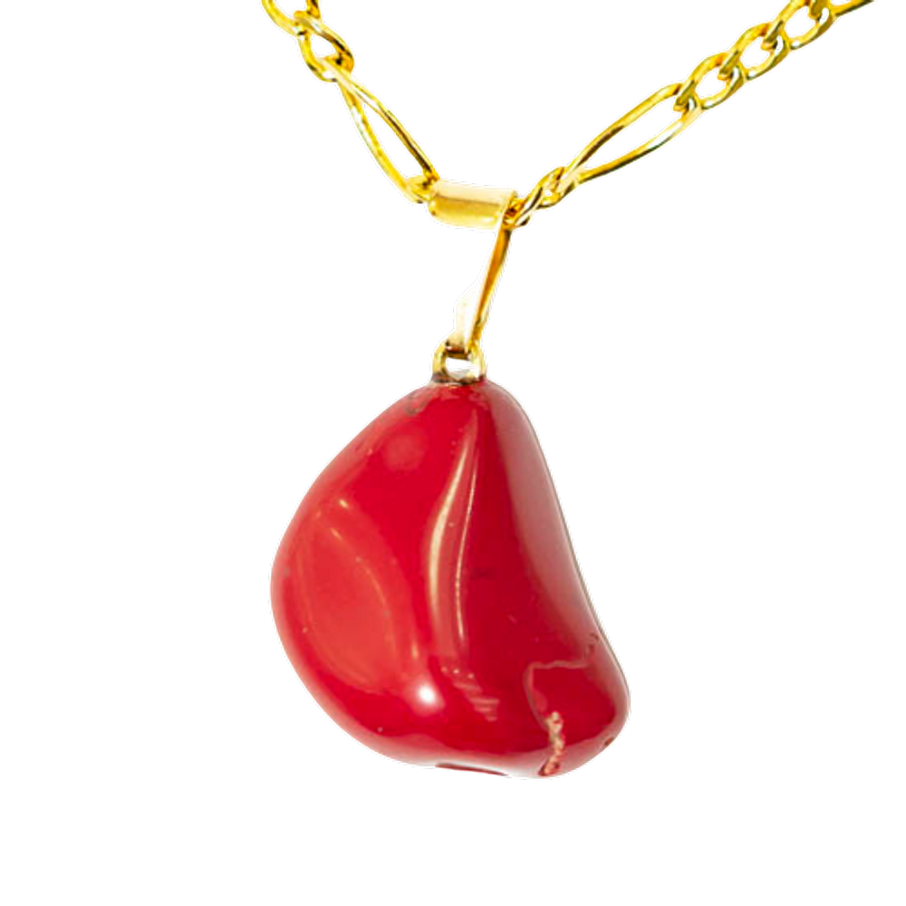 Colar Pedra Natural Jaspe Vermelho Rolado Pino Dourado