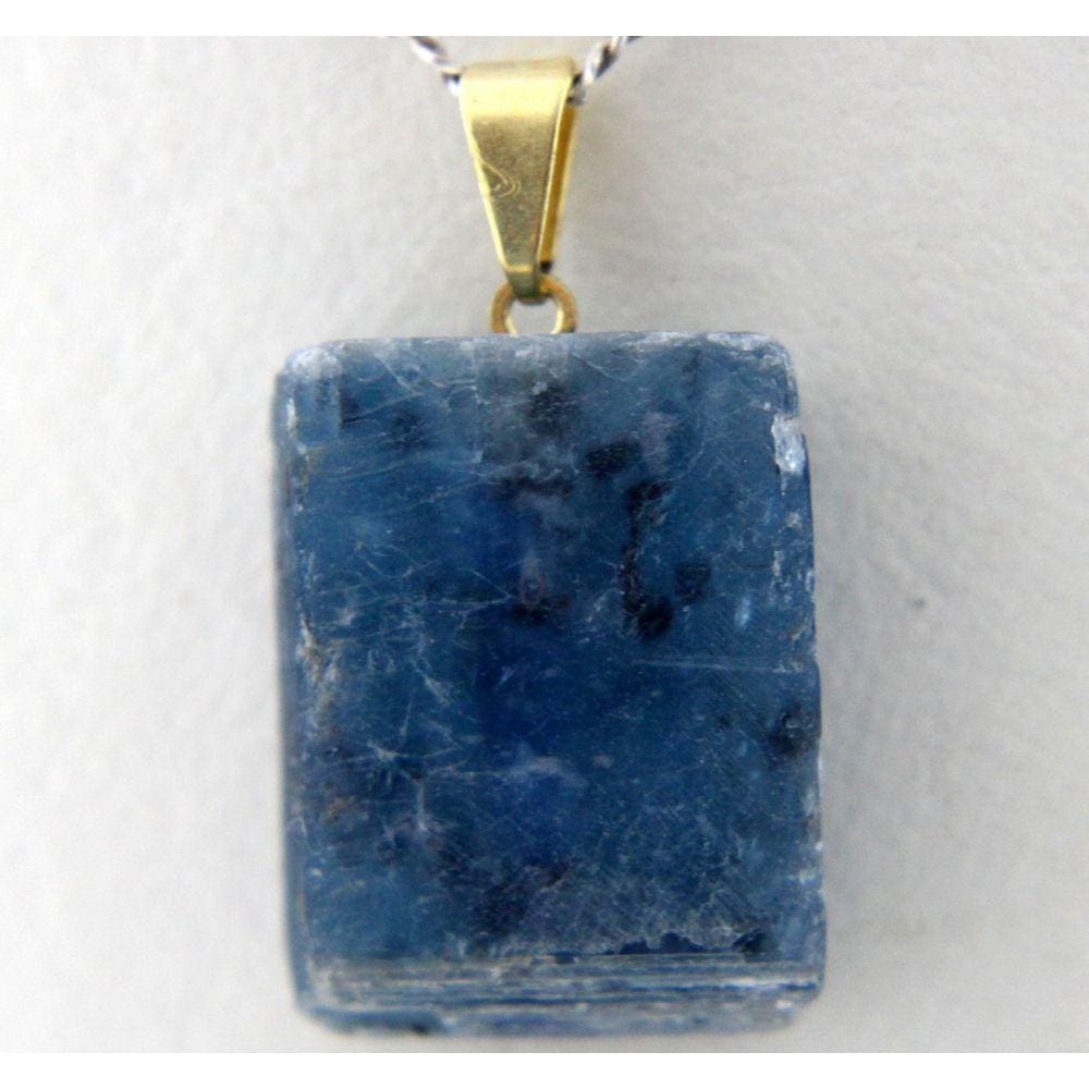 Colar Lamina Cianita Azul Mineral Natural Pino Dourado