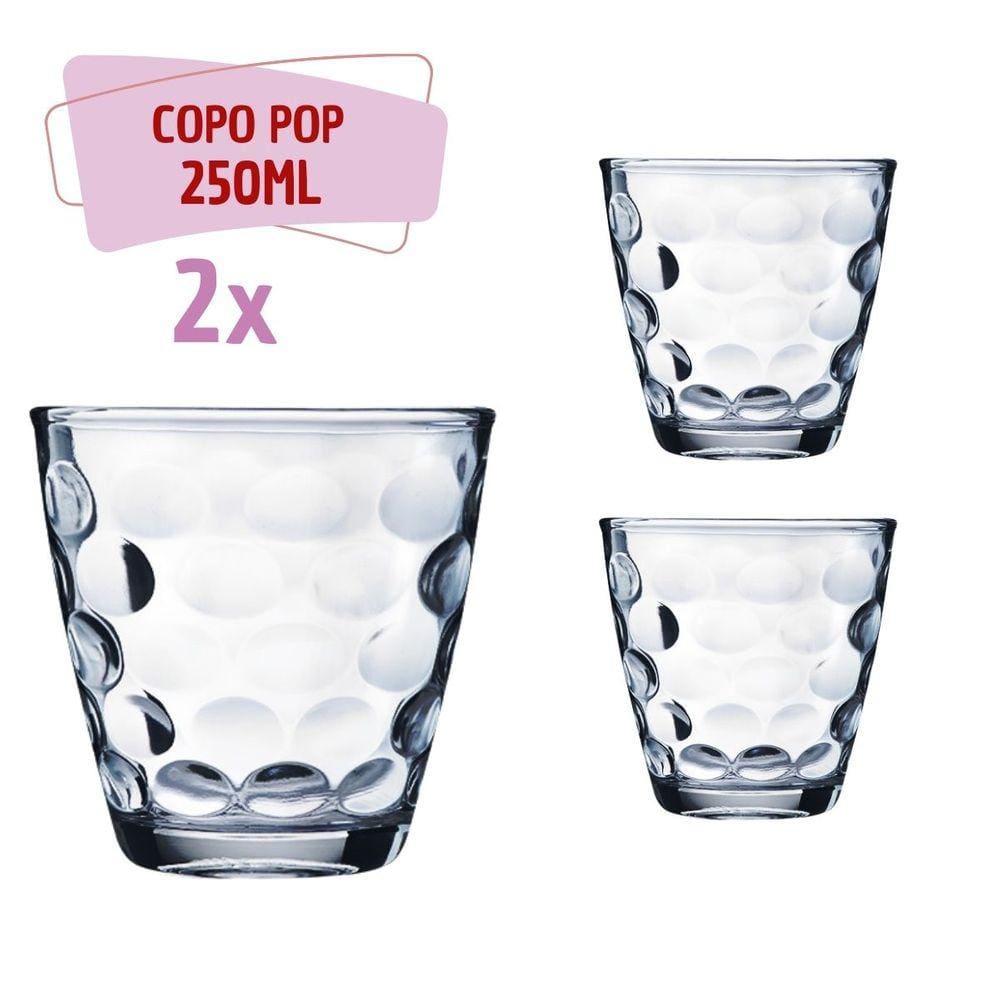 Conjunto 2 Copo de Vidro Transparente Bangkok 250ML Redondo
