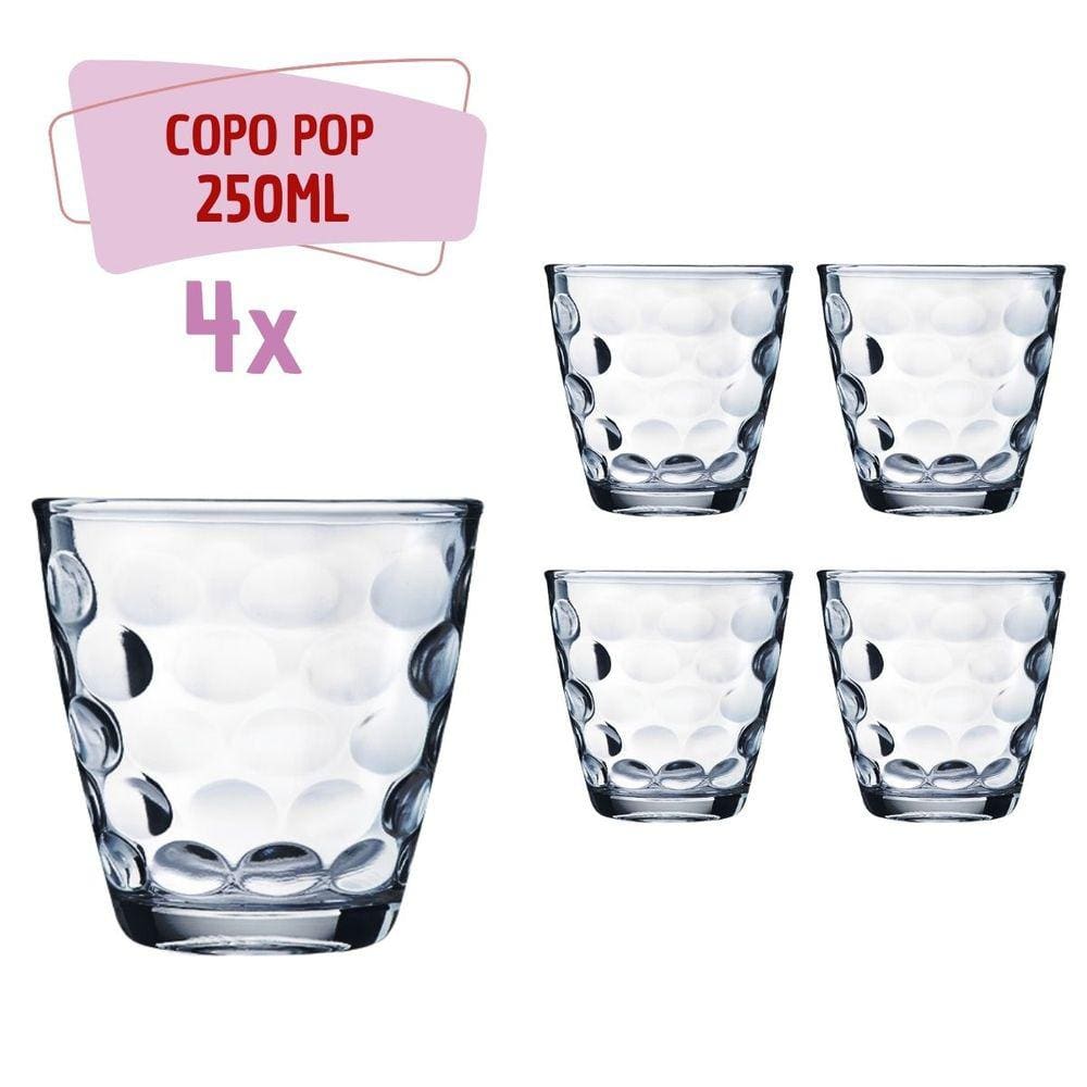 Conjunto 4 Copo de Vidro Transparente Bangkok 250ML Redondo
