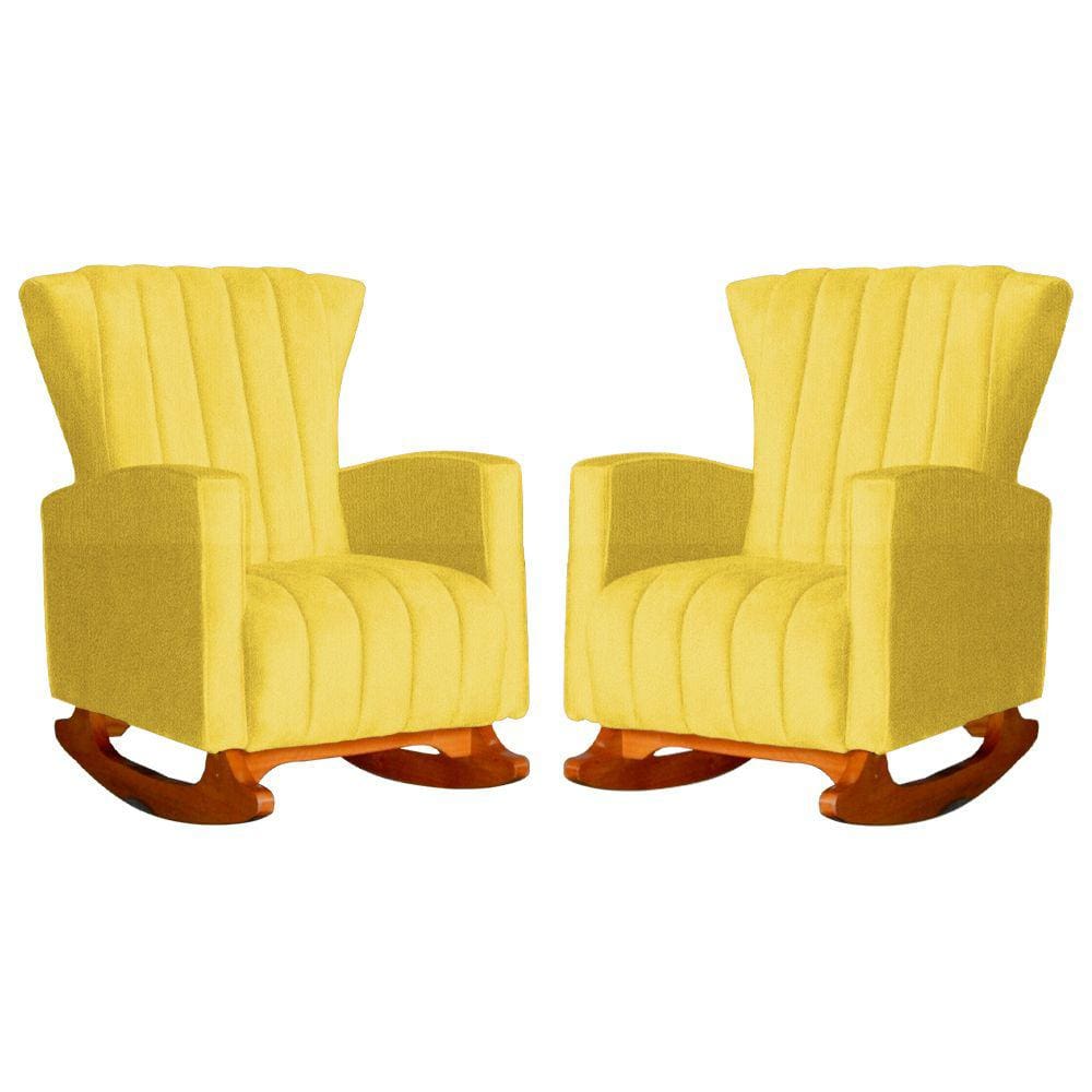 Conjunto 2 Poltronas Estofadas de Balanço Melinda Suede Amarelo - LM DECOR