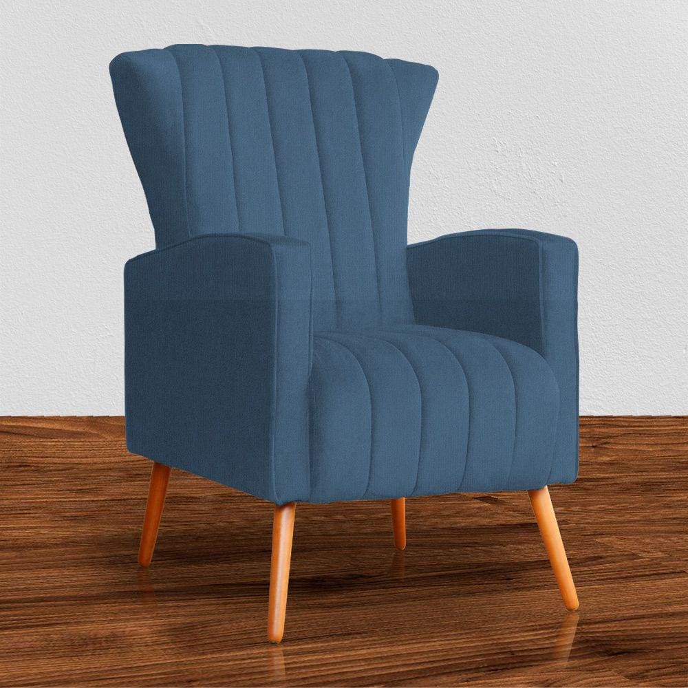 Poltrona Estofada Pés Palito Sala de Estar Melinda Suede Azul Royal - LM DECOR
