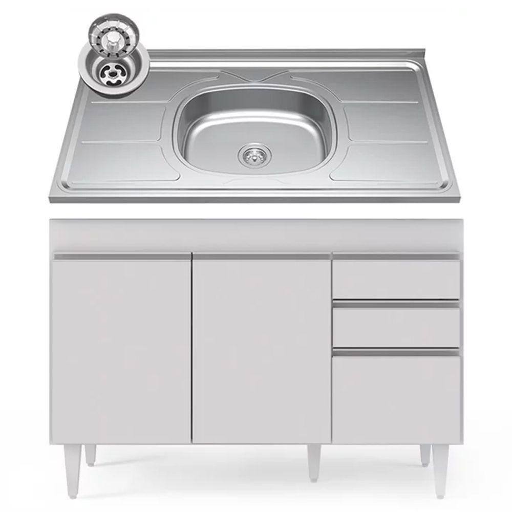 Balcão Gabinete Com Pia Inox 120cm Michigan Branco - Lumil