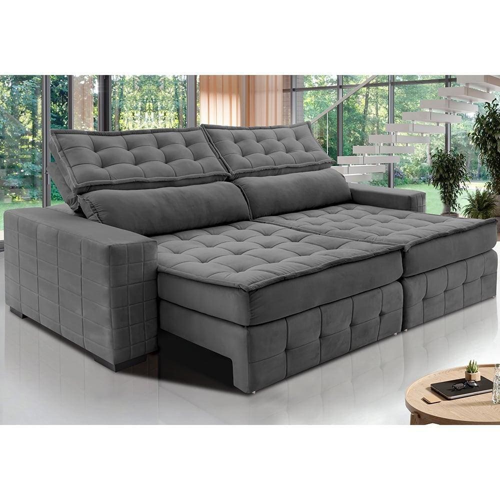 Sofá Retrátil e Reclinável 2,55m Cama inBox Big Puffer. com SoftGelD40 Velupluma