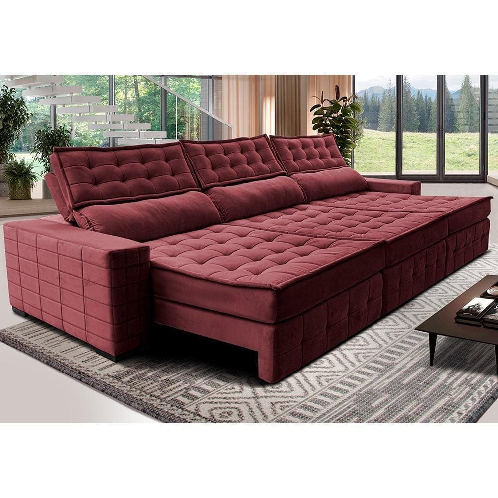 Sofá Retrátil e Reclinável 4,15m Cama inBox Big Puffer. com SoftGelD40 Velupluma