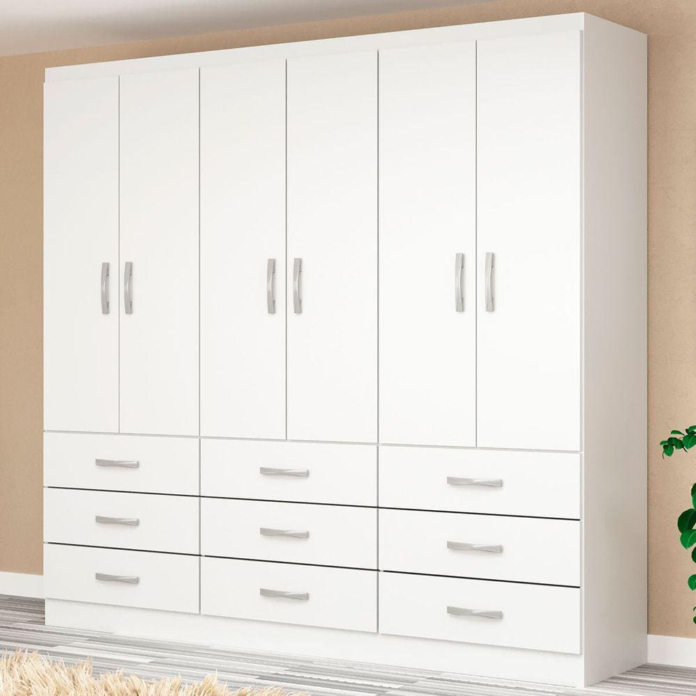 Guarda-Roupa Casal 6 Portas 9 Gavetas Branco - Evidencia Móveis