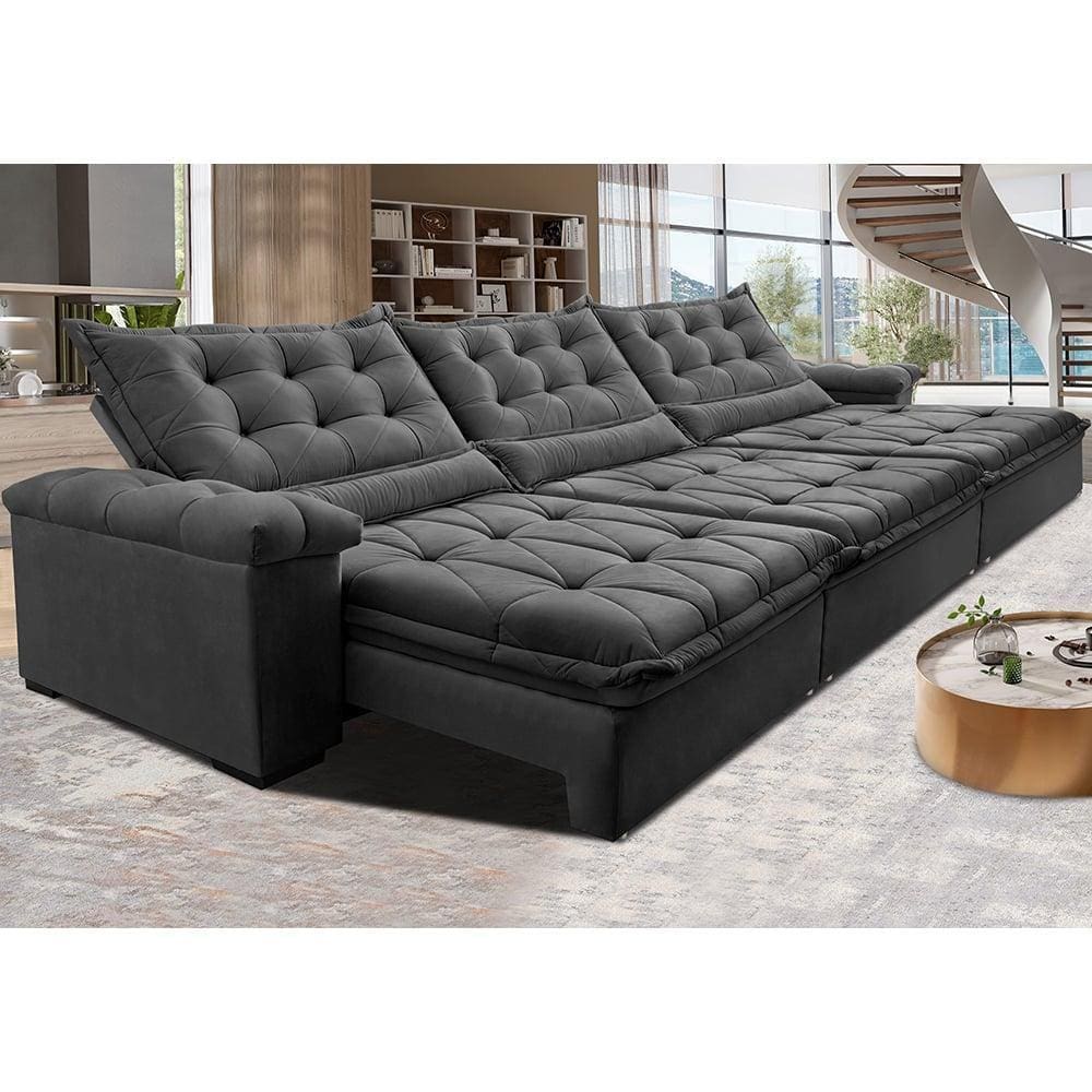 Sofá Retrátil e Reclinável 4,15m Cama inBox Big Fresh. com SoftGelD40 Velupluma