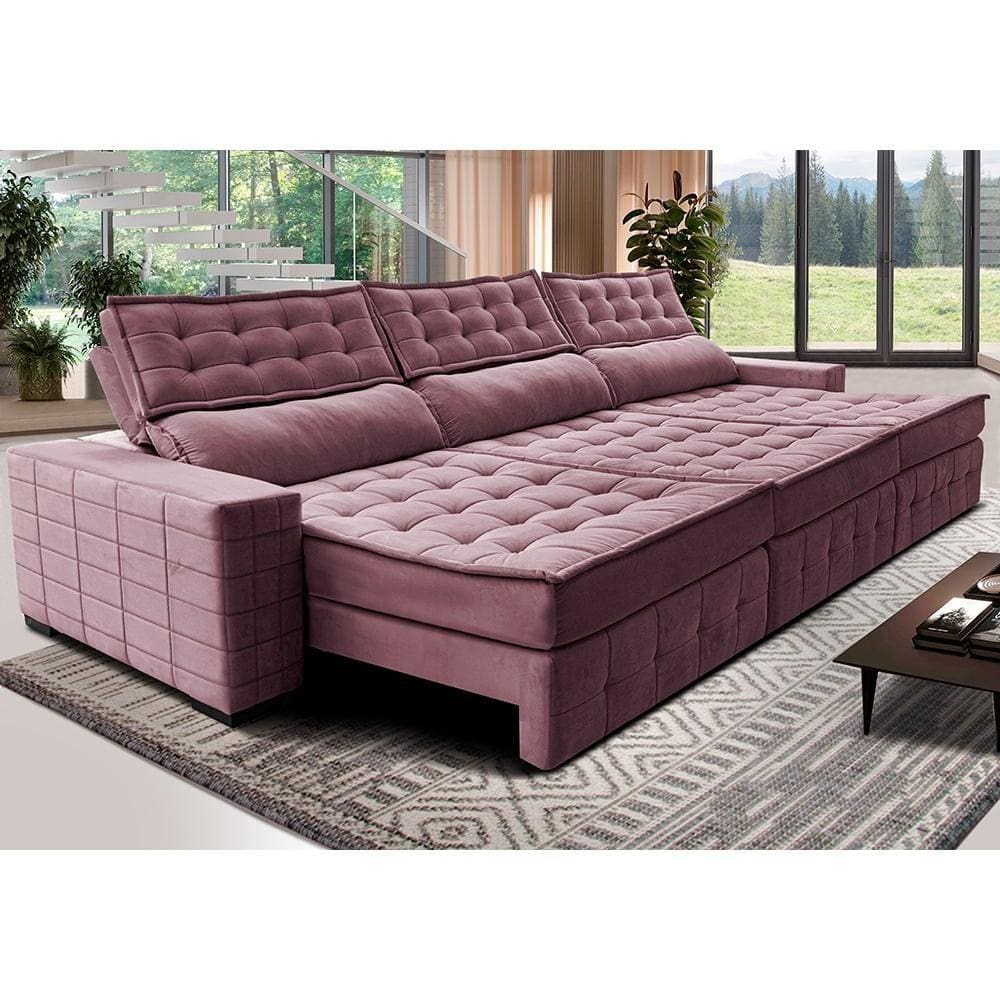Sofá Retrátil e Reclinável 3,85m Cama inBox Big Puffer. com SoftGel D40 Velupluma