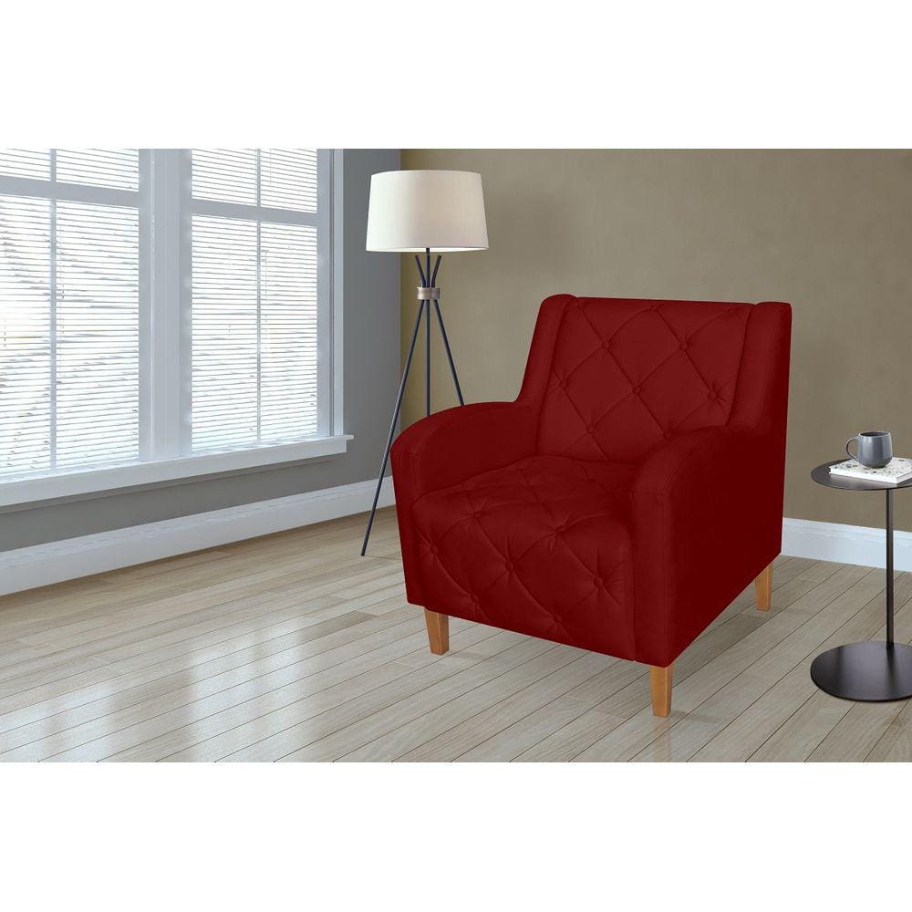 Poltrona Estofada Hall de Entrada Munique Suede Vermelho Bordô - LM DECOR
