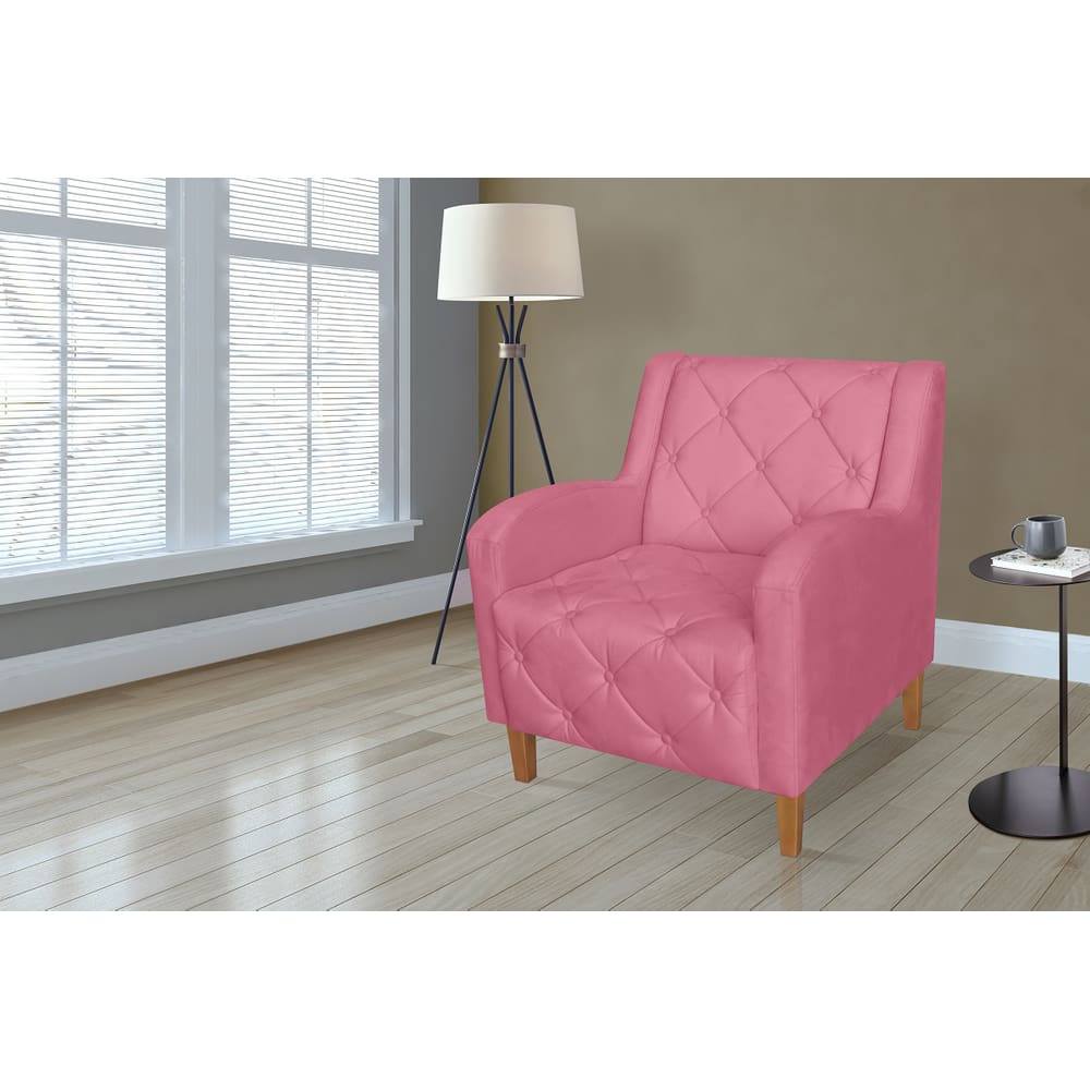 Poltrona Estofada Hall de Entrada Munique Suede Rosa Barbie - LM DECOR