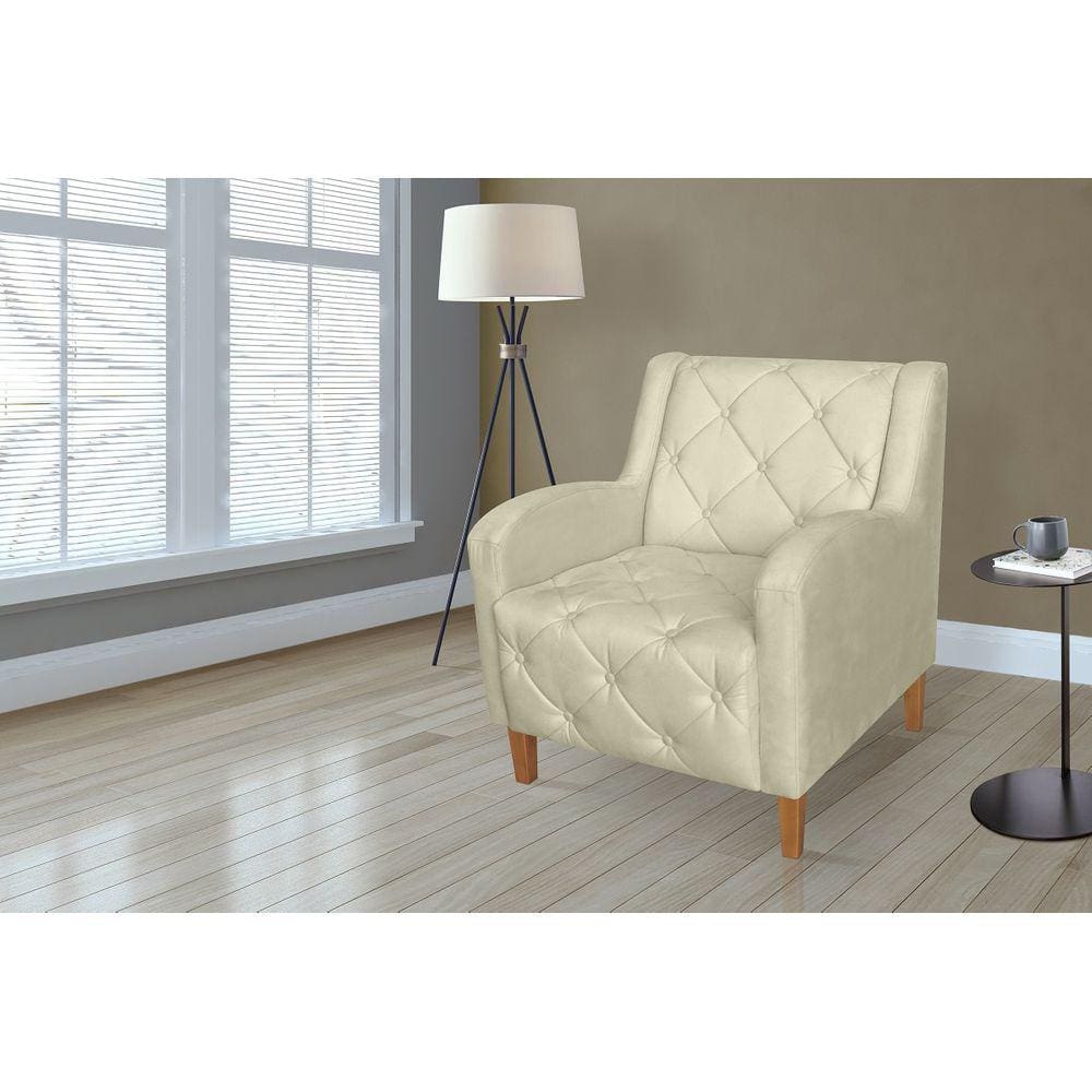 Poltrona Estofada Hall de Entrada Munique Suede Bege - LM DECOR