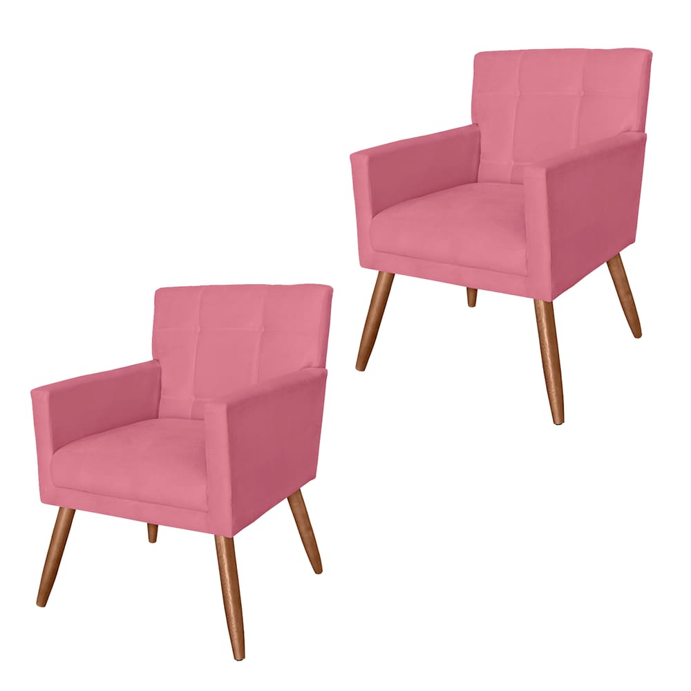 Kit 2 Poltronas Estofadas Para Salão de Beleza Onix Suede Rosa Barbie - LM DECOR