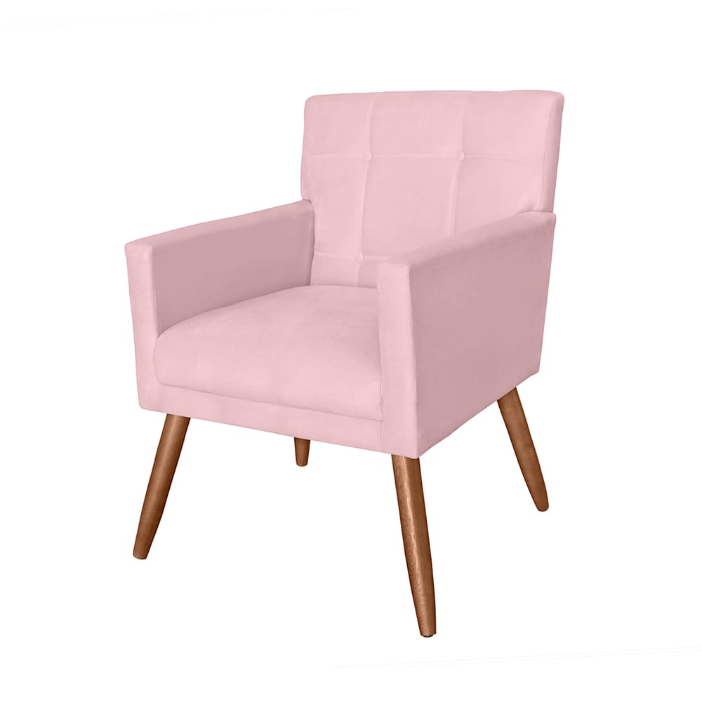 Poltrona Cadeira Decorativa Estofada Para Consultório Onix Corano Rosa Bebe - LM DECOR