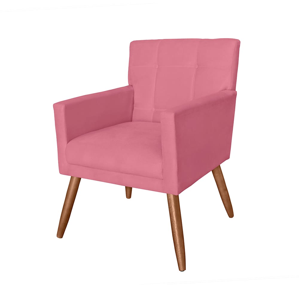 Poltrona Cadeira Decorativa Estofada Para Recepção Onix Suede Rosa Barbie - LM DECOR