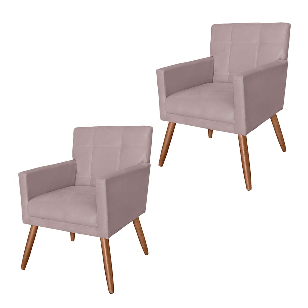 Kit 2 Poltronas Estofadas Para Salão de Beleza Onix Suede Rose - LM DECOR