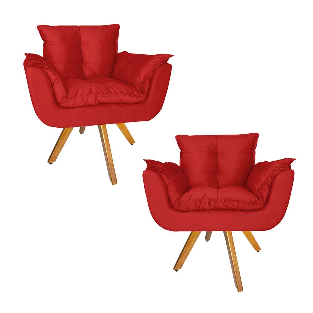 Combo 2 Poltrona Decorativa Base Giratória De Madeira Salão Opala Suede Vermelho - LM DECOR