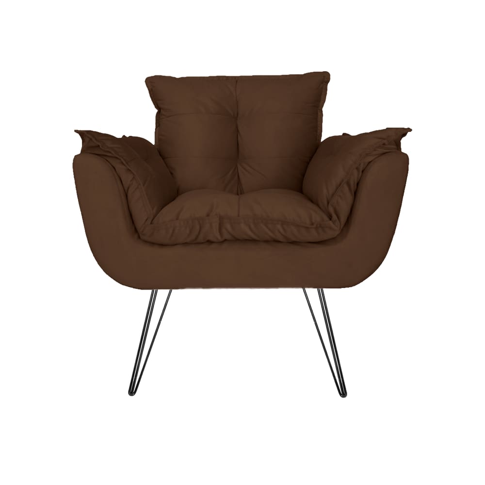 Poltrona Decorativa Para Recepção Com Pés de Ferro Opala Suede Marrom - LM DECOR