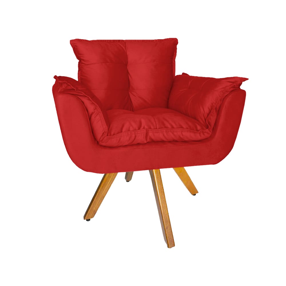 Poltrona Decorativa Com Base Giratória De Madeira Consultório Opala Suede Vermelho - LM DECOR
