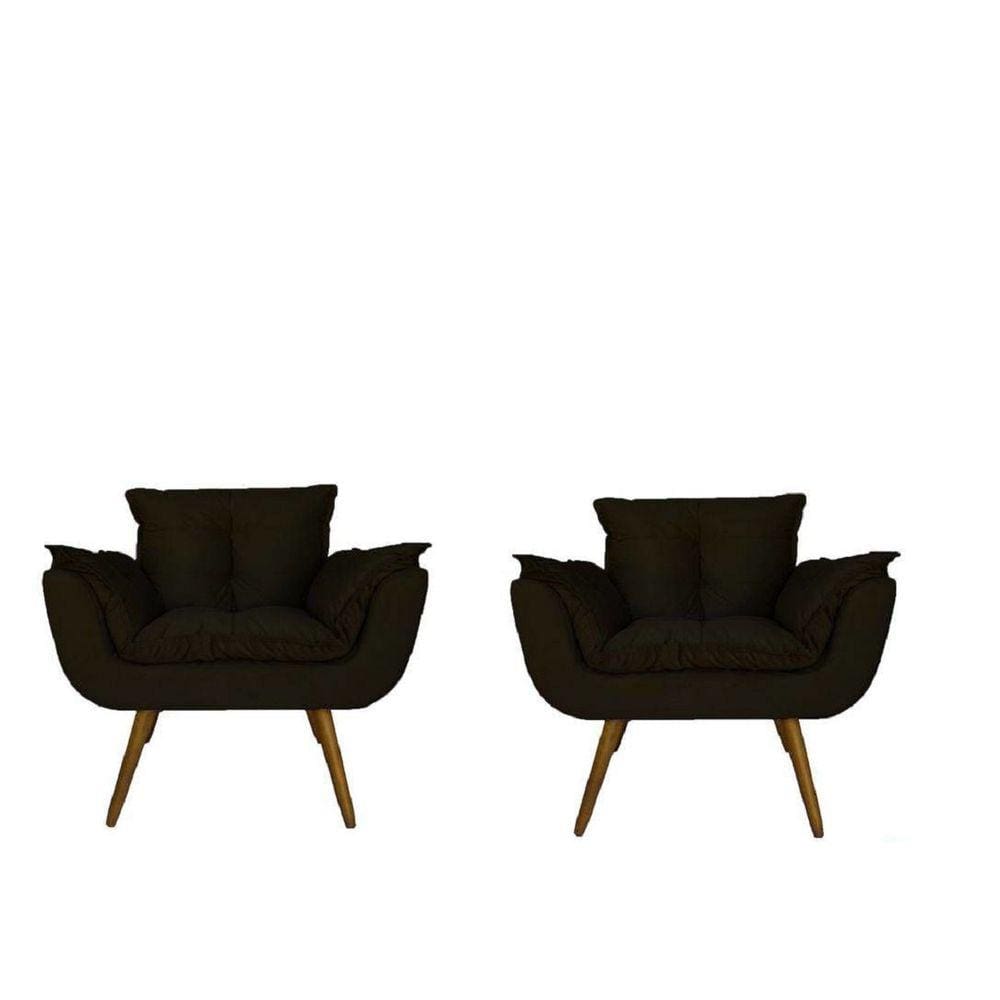 Jogo 2 Poltronas Decorativa Estofada Para Consultório Opala Suede Marrom - LM DECOR