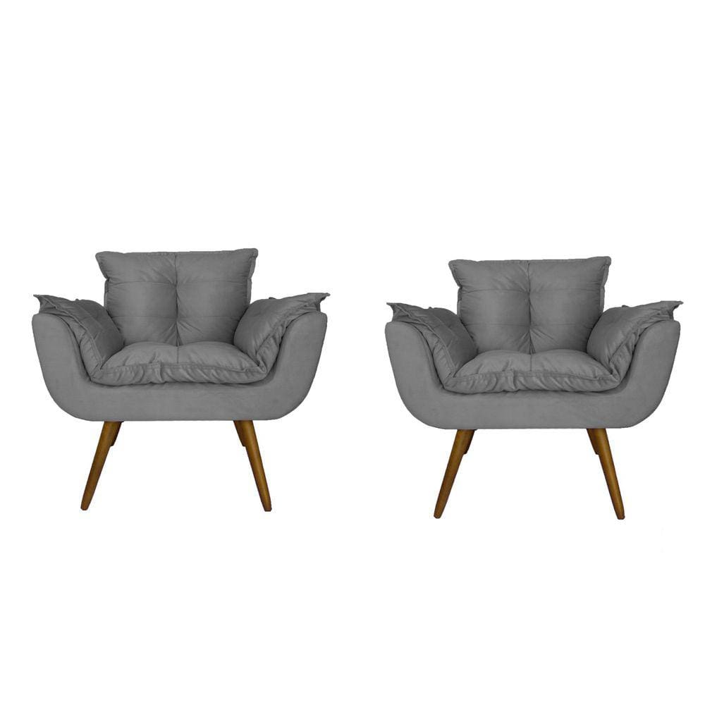 Combo 2 Poltronas Decorativa Estofada Para Sala Comercial Opala Suede Cinza - LM DECOR