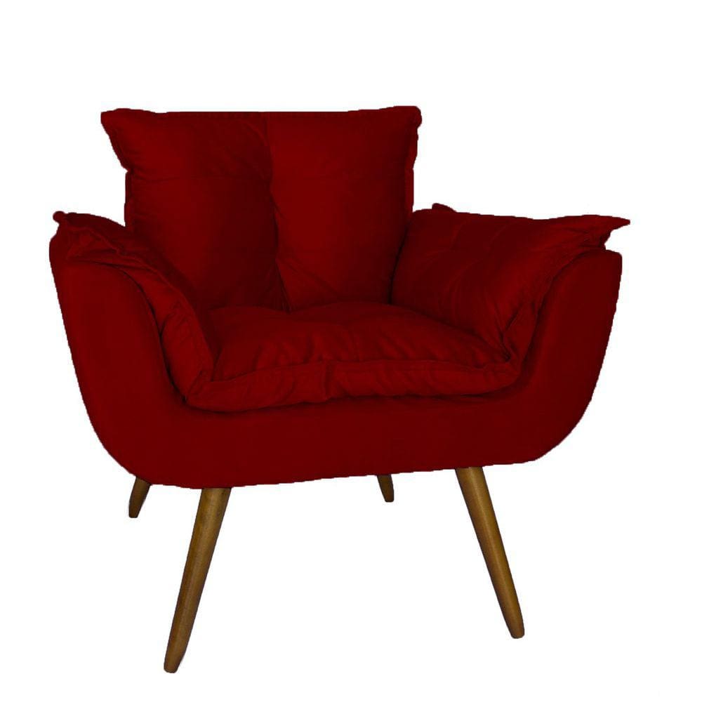 Poltrona Decorativa Estofada Para Consultório Opala Suede Vermelho - LM DECOR