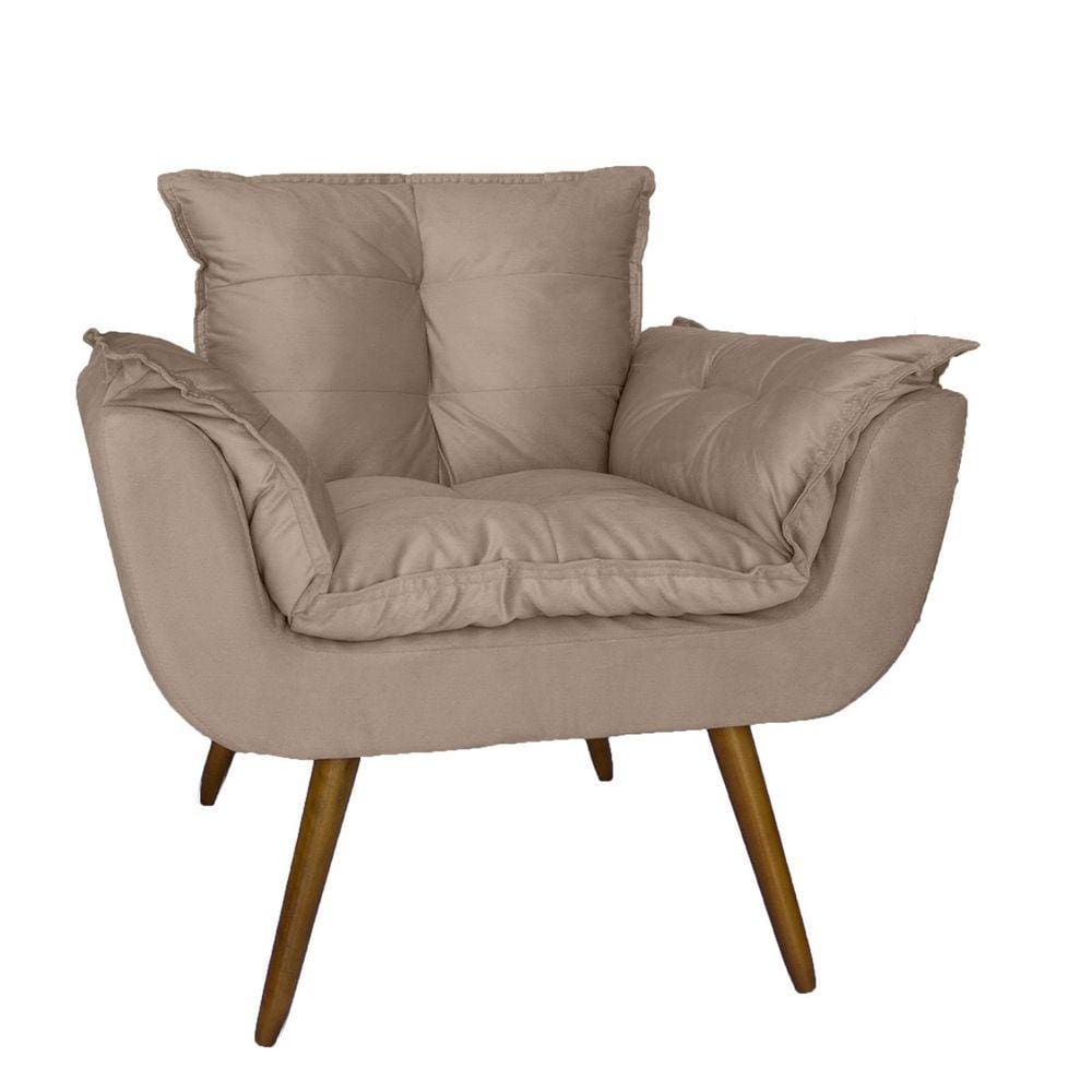 Poltrona Decorativa Para Sala E Recepção Opala Suede Bege - LM DECOR