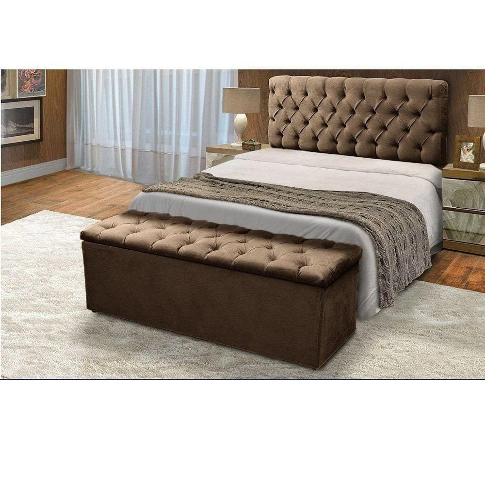 Kit Sapateira Baú + Cabeceira EBox Casal Suede Marrom