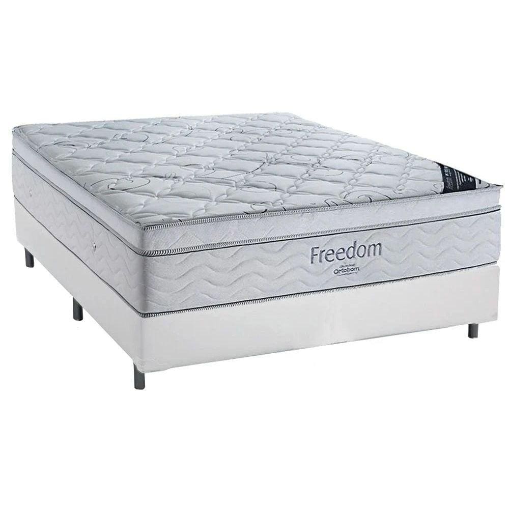 Cama Box Casal + Colchão Ortobom De Molas Freedom 66x138x188