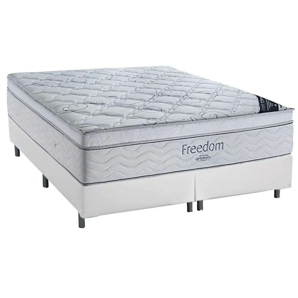 Cama Box Bipartido Casal + Colchão Ortobom De Molas Freedom 66x138x188