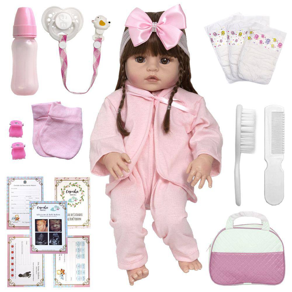 Boneca bebe reborn realista de silicone npk 50cm manuela 1500067459