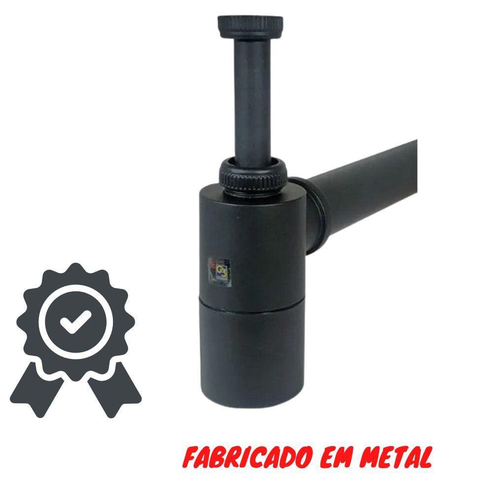Sifão Lavatório Cuba C/ Copo Metal Black Fosco Tubo Saída 30