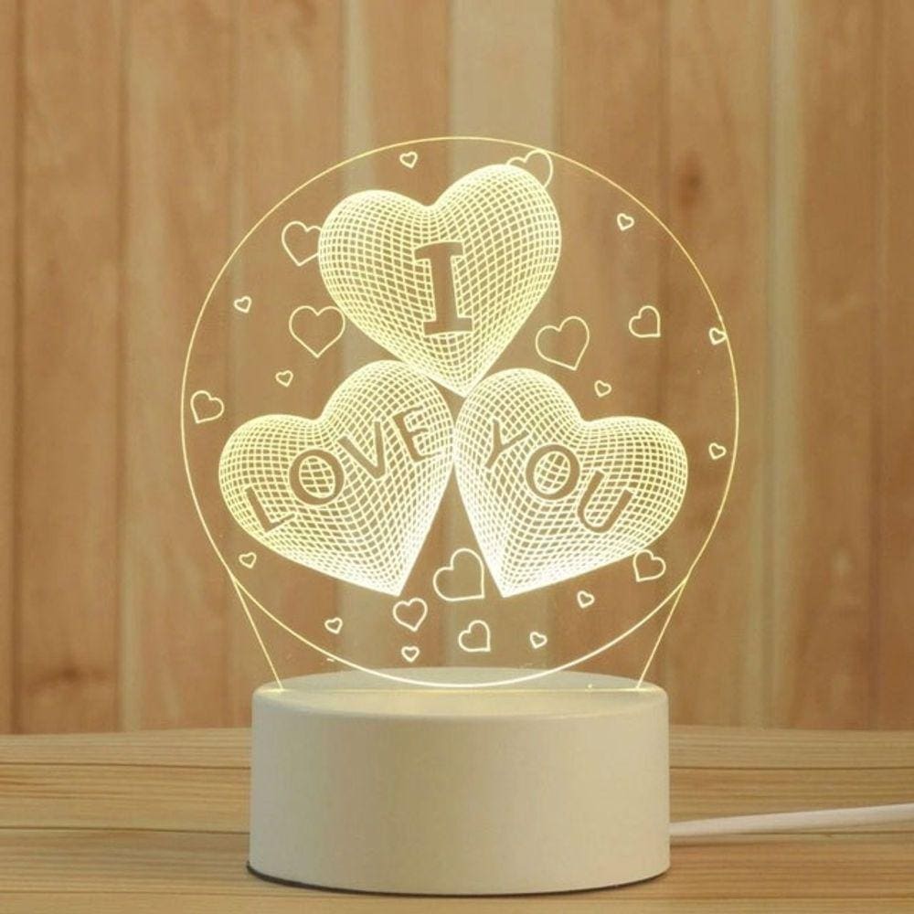 Luminária de Mesa Abajur 3D I Love You Led 4W 5V 3 Cores