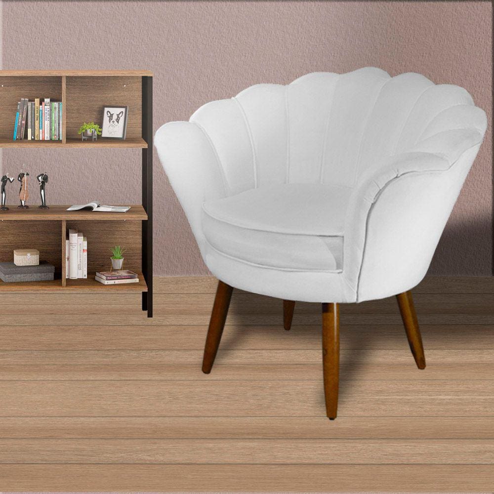 Poltrona Decorativa Estofada Para Quarto Closet Pétala Suede Branco - LM DECOR