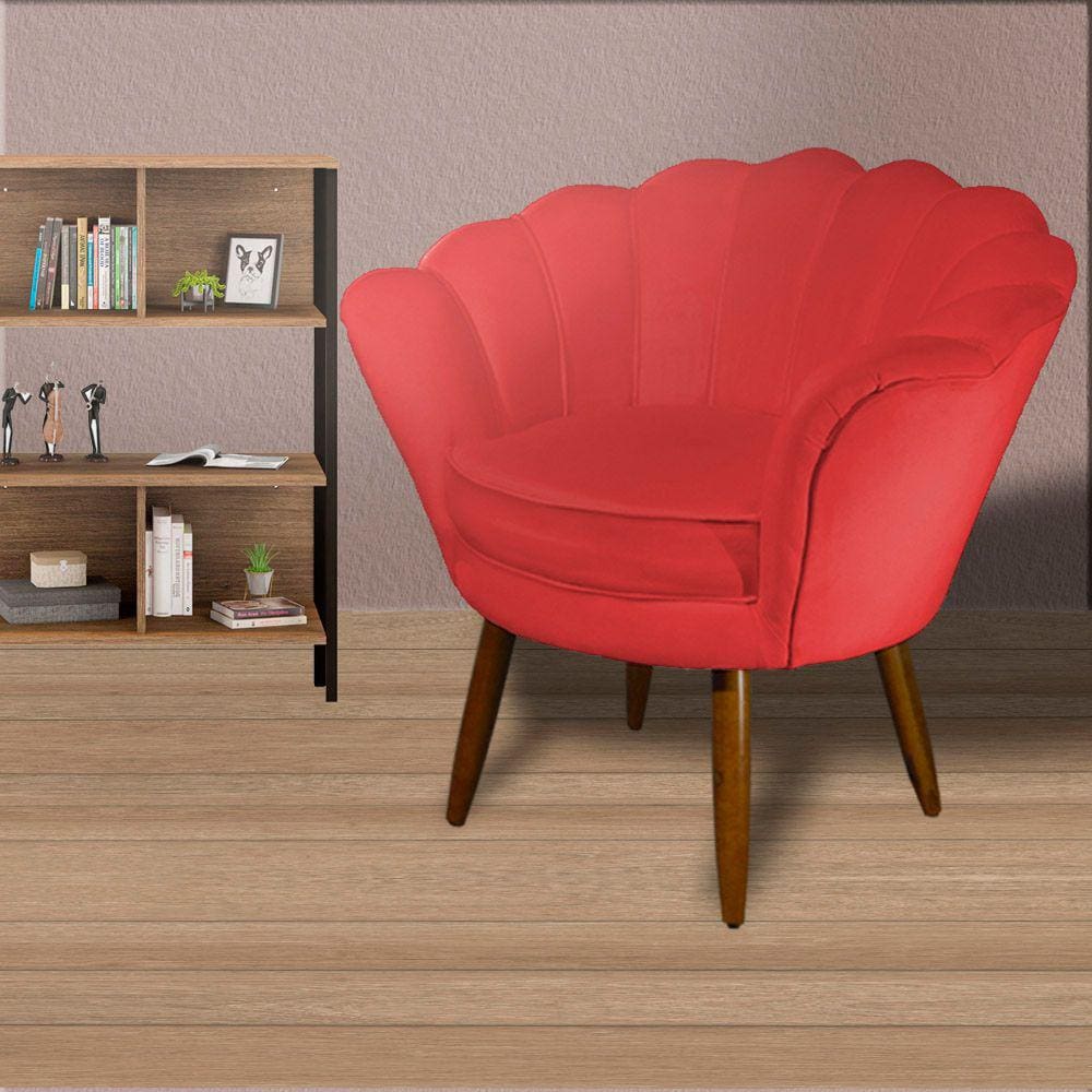 Poltrona Decorativa Estofada Para Salão de Beleza Pétala Suede Vermelho - LM DECOR