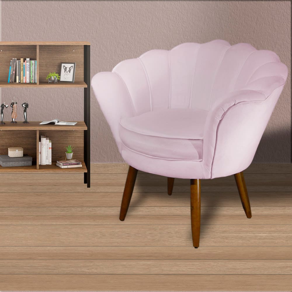Poltrona Decorativa Estofada Para Quarto Closet Pétala Suede Rosa Bebe - LM DECOR