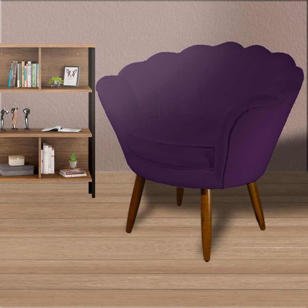 Poltrona Decorativa Estofada Para Hall de Entrada Pétala Suede Roxo - LM DECOR
