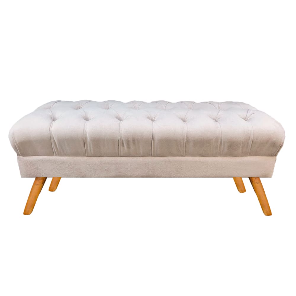 Puff Decorativo Retrô Paris Capitonê 1 Metro Pé Palito Suede Bege - LM DECOR