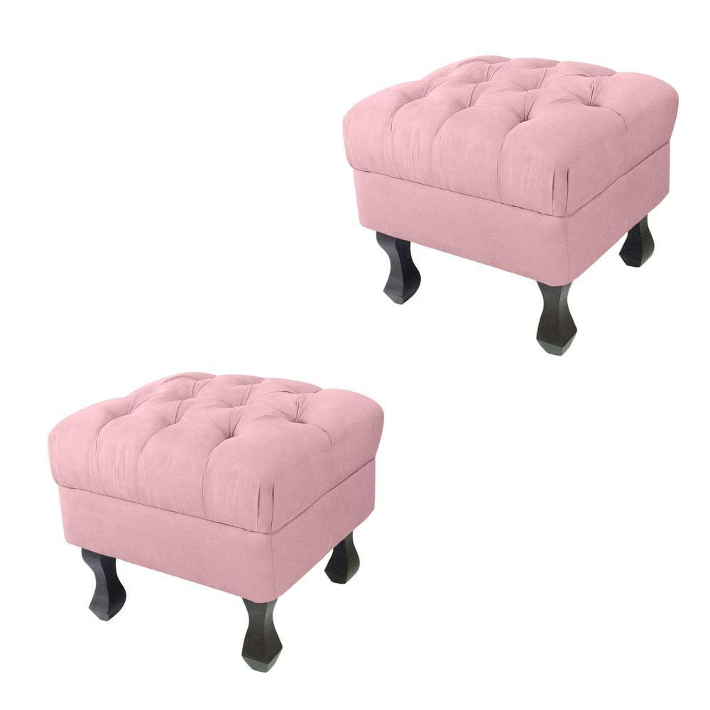 Kit 02 Puffs Decorativo Em Captonê Retrô Luis Xv Suede Rosa - LM DECOR